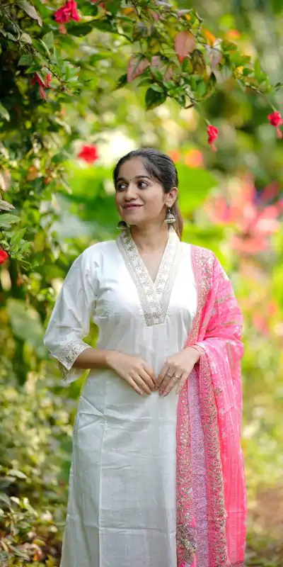 MF 726 Half White Color Roman Silk With Pink Dupatta Coding Work Salwar Suit Casual, Wedding, Party, Festive, Events Etc.4-6 Working Days@ 1699/-only | Casual Suits, Jump Suits, Salwar suit, Creative suits, Designer Suits, Palazzo Suits, Party Wear Suits, Patiala Suits, Straight Suits