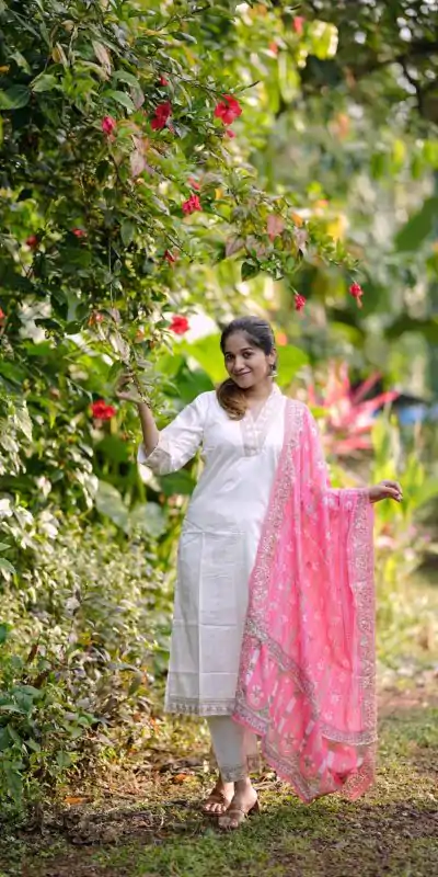 MF 726 Half White Color Roman Silk With Pink Dupatta Coding Work Salwar Suit Casual, Wedding, Party, Festive, Events Etc.4-6 Working Days@ 1699/-only | Casual Suits, Jump Suits, Salwar suit, Creative suits, Designer Suits, Palazzo Suits, Party Wear Suits, Patiala Suits, Straight Suits