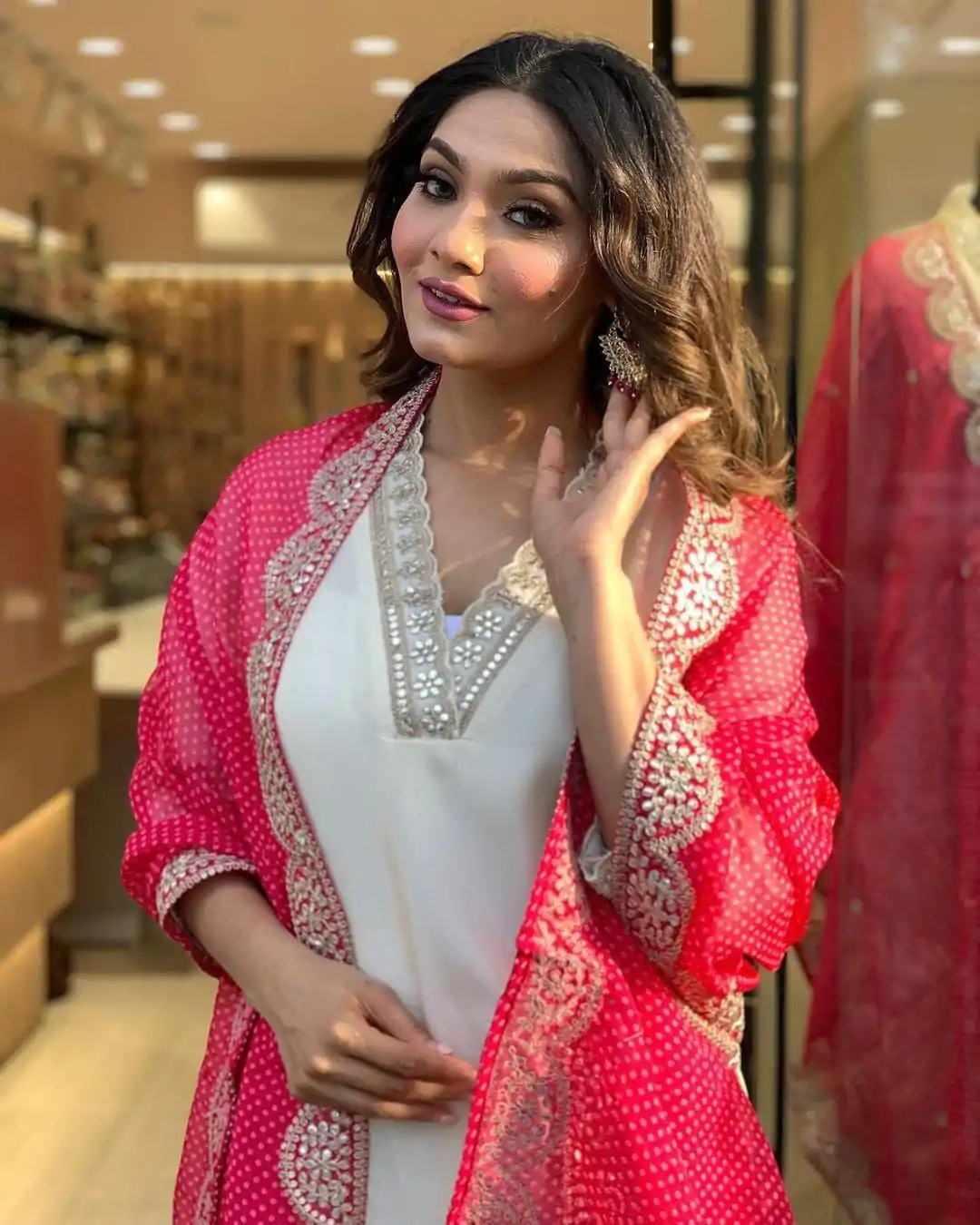 MF 726 Half White Color Roman Silk With Red Dupatta Coding Work Salwar Suit Casual, Wedding, Party, Festive, Events Etc.4-6 Working Days@ 1699/-only | Casual Suits, Jump Suits, Salwar suit, Creative suits, Designer Suits, Palazzo Suits, Party Wear Suits, Patiala Suits, Straight Suits