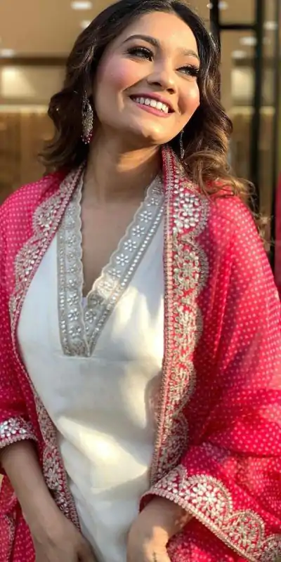 MF 726 Half White Color Roman Silk With Red Dupatta Coding Work Salwar Suit Casual, Wedding, Party, Festive, Events Etc.4-6 Working Days@ 1699/-only | Casual Suits, Jump Suits, Salwar suit, Creative suits, Designer Suits, Palazzo Suits, Party Wear Suits, Patiala Suits, Straight Suits