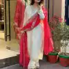 MF 726 Half White Color Roman Silk With Red Dupatta Coding Work Salwar Suit Casual, Wedding, Party, Festive, Events Etc.4-6 Working Days@ 1699/-only | Casual Suits, Jump Suits, Salwar suit, Creative suits, Designer Suits, Palazzo Suits, Party Wear Suits, Patiala Suits, Straight Suits