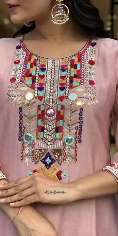 MF 748 Peach Color Chanderi Silk With Mirror Work Embroidery Salwar Suit Casual, Wedding, Party, Festive, Events Etc.4-6 Working Days@ 1599/-only | Casual Suits, Jump Suits, Salwar suit, Creative suits, Designer Suits, Palazzo Suits, Party Wear Suits, Patiala Suits, Straight Suits