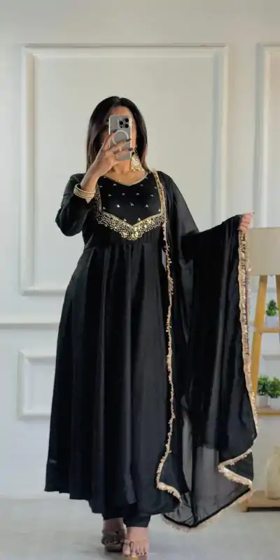 VLM 238 Black Color Star Georgette With Embroidery Work Anarkali Gown Casual, Wedding, Party, Festive, Events Etc.4-6 Working Days@ 1999/-only | Gowns, Bollywood Gowns, Creative Gowns, Designer Gowns, Embroidered Gowns, Party Wear Gowns