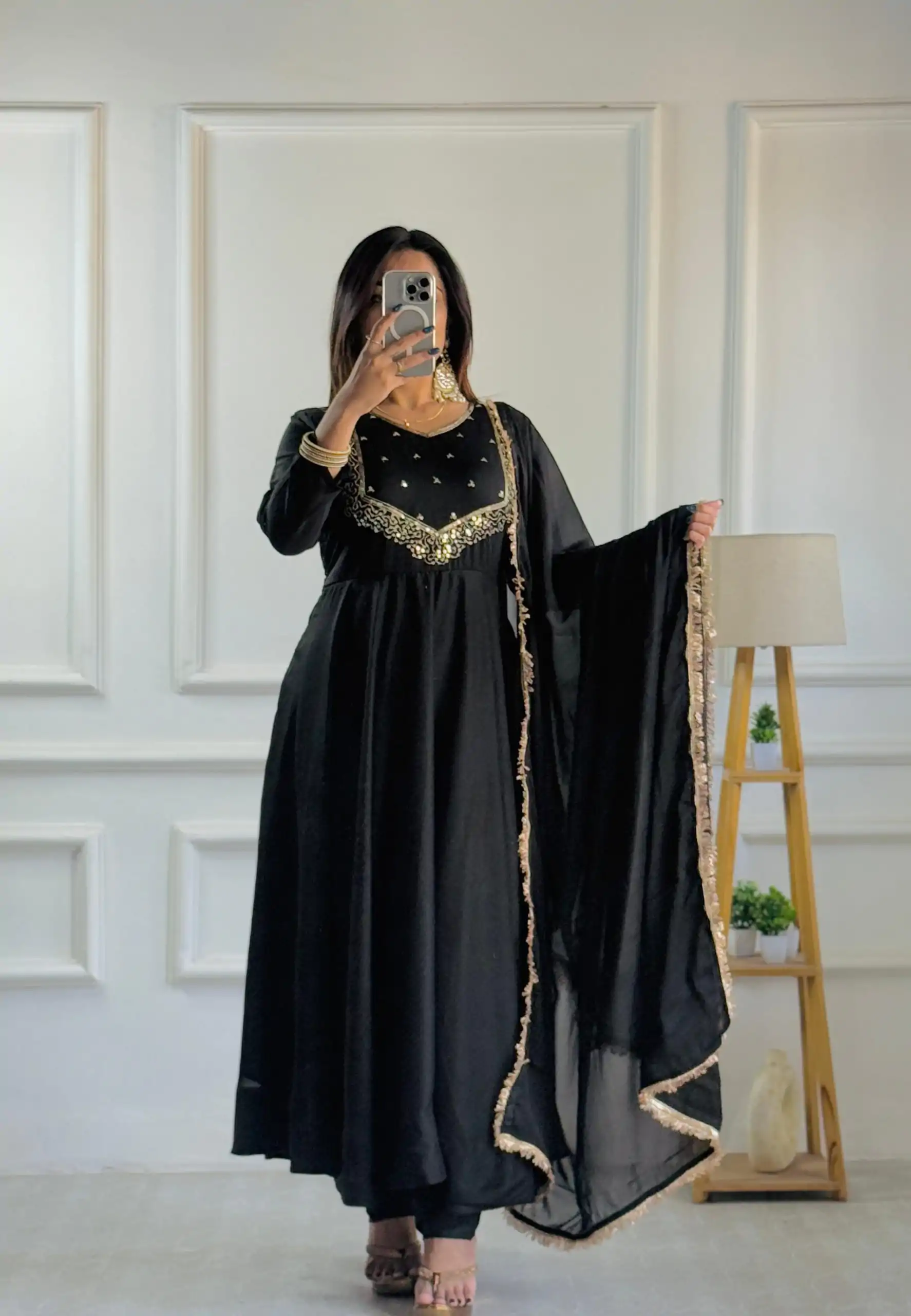 VLM 238 Black Color Star Georgette With Embroidery Work Anarkali Gown Casual, Wedding, Party, Festive, Events Etc.4-6 Working Days@ 1999/-only | Gowns, Bollywood Gowns, Creative Gowns, Designer Gowns, Embroidered Gowns, Party Wear Gowns