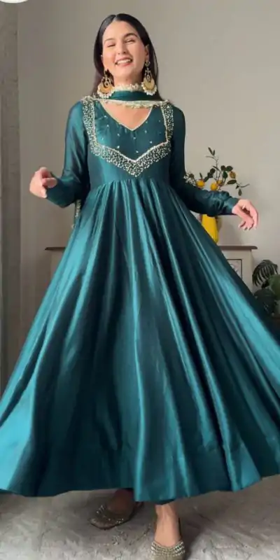 VLM 238 Blue Color Star Georgette With Embroidery Work Anarkali Gown Casual, Wedding, Party, Festive, Events Etc.4-6 Working Days@ 1999/-only | Gowns, Bollywood Gowns, Creative Gowns, Designer Gowns, Embroidered Gowns, Party Wear Gowns