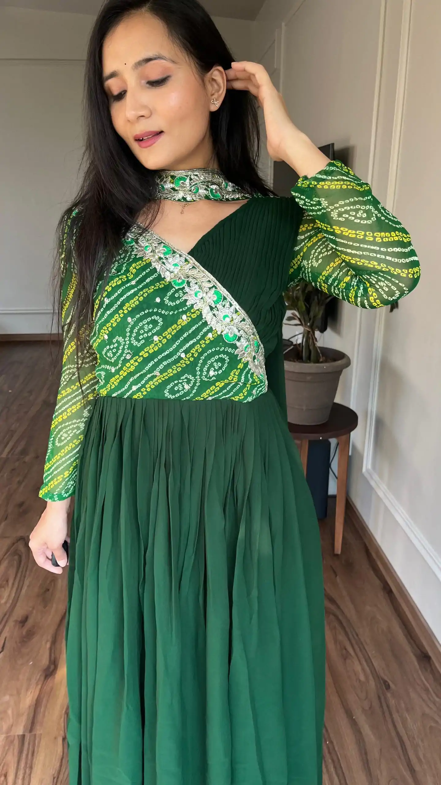 Ram 058 Green Color Bandhej With Fox Georgette 3mm Sequence Embroidery Work Anarkali Gown Wedding Party, Festive, Events Etc.4-6 Working Days@1899/- only | Gowns, Bollywood Gowns, Creative Gowns, Designer Gowns, Embroidered Gowns, Party Wear Gowns, Straight Suits
