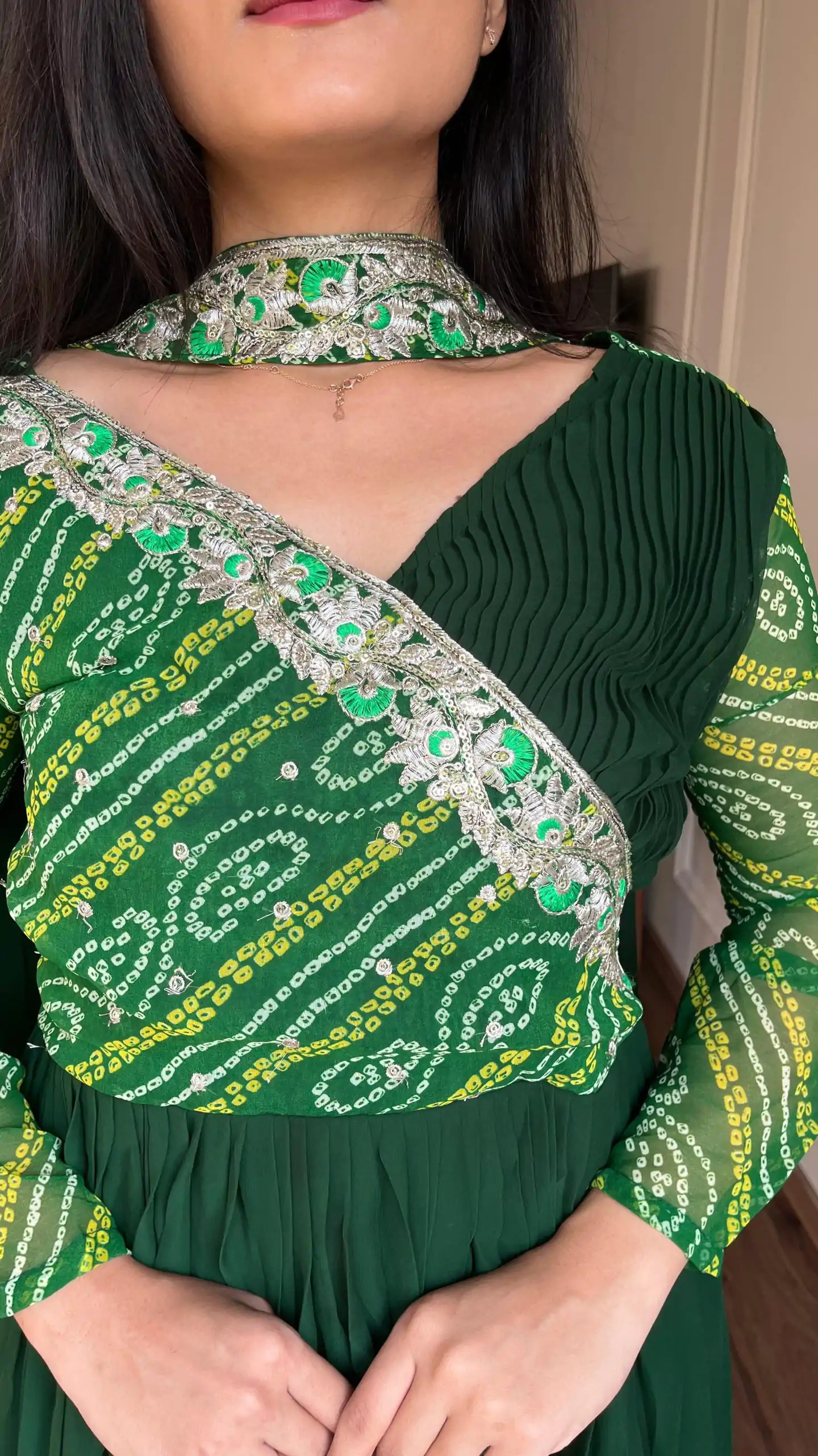 Ram 058 Green Color Bandhej With Fox Georgette 3mm Sequence Embroidery Work Anarkali Gown Wedding Party, Festive, Events Etc.4-6 Working Days@1899/- only | Gowns, Bollywood Gowns, Creative Gowns, Designer Gowns, Embroidered Gowns, Party Wear Gowns, Straight Suits