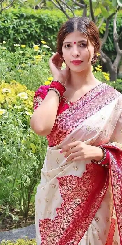 KP 4095 Half White Color Soft Lichi Silk Jacquard Work On All Over Saree Casual, Wedding, Festive, Events . Expected Delivery  4-6 Working Days @1499/- only                                                                                                                                             | Designer Sarees, Embroidered Sarees, Sarees, Bollywood Sarees, Creative Sarees, Ethnic Saree, Modern Digital sarees, Party Wear Sarees