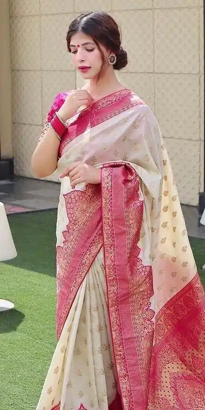 KP 4095 Half White Color Soft Lichi Silk Jacquard Work On All Over Saree Casual, Wedding, Festive, Events . Expected Delivery  4-6 Working Days @1499/- only                                                                                                                                             | Designer Sarees, Embroidered Sarees, Sarees, Bollywood Sarees, Creative Sarees, Ethnic Saree, Modern Digital sarees, Party Wear Sarees