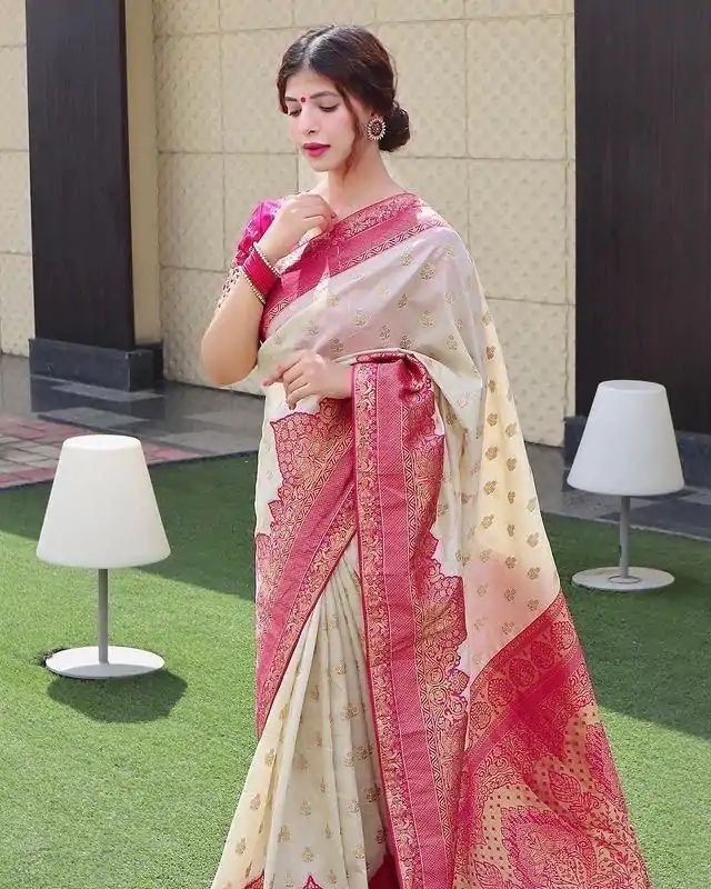 KP 4095 Half White Color Soft Lichi Silk Jacquard Work On All Over Saree Casual, Wedding, Festive, Events . Expected Delivery  4-6 Working Days @1499/- only                                                                                                                                             | Designer Sarees, Embroidered Sarees, Sarees, Bollywood Sarees, Creative Sarees, Ethnic Saree, Modern Digital sarees, Party Wear Sarees
