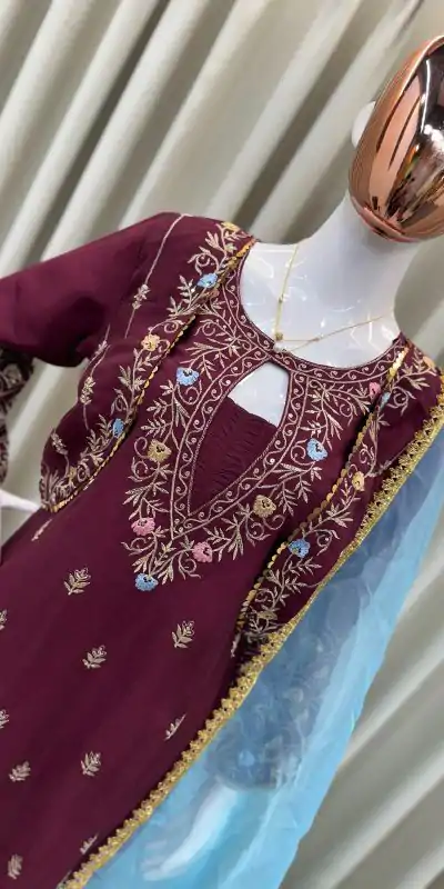 BE-318 Maroon Chinon Sequence Embroidery Work Salwar Suit  Casual, Wedding, Party, Festive, Events Etc.4-6 Working Days@ 2099/-only | Casual Suits, Jump Suits, Salwar suit, Creative suits, Designer Suits, Palazzo Suits, Party Wear Suits, Patiala Suits, Straight Suits