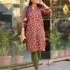 INLI Rashmika Marron Color Simmer Silk Office Wear Printed Kurti Casual, Wedding, Party, Festive, Events Etc. Expected Delivery 4-6 Working Days @1399/- | Kurti, Bollywood Kurti, Creative Kurtis, Designer Kurti, Party Wear Kurti, Selfie Kurti