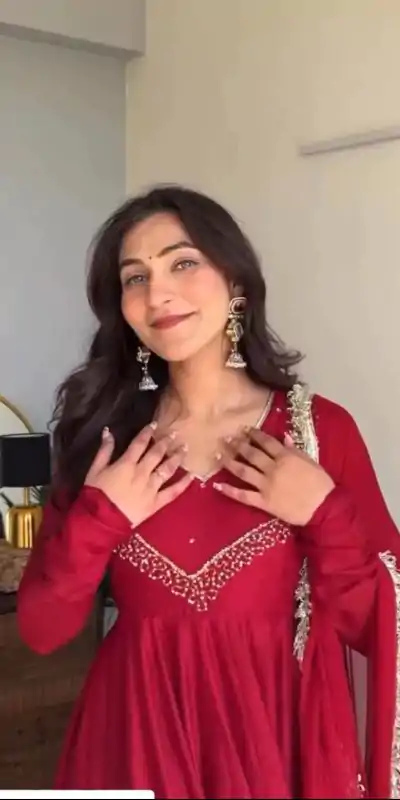 VLM 238 Red Color Star Georgette With Embroidery Work Anarkali Gown Casual, Wedding, Party, Festive, Events Etc.4-6 Working Days@ 1999/-only | Gowns, Bollywood Gowns, Creative Gowns, Designer Gowns, Embroidered Gowns, Party Wear Gowns