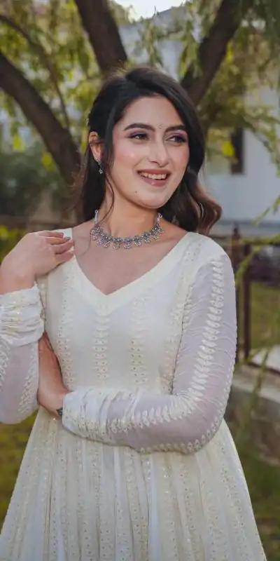 DC G43 Cream Color fox Georgette Embroidery Sequence Anarkali Gown Wedding Party, Festive, Events Etc.4-6 Working Days@2199/- only | Gowns, Bollywood Gowns, Creative Gowns, Designer Gowns, Embroidered Gowns, Party Wear Gowns, Straight Suits