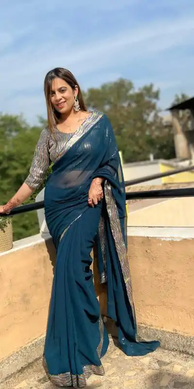 JR 579 Peacock Blue Color Georgette Sequence Work Lace With Peiping Saree Casual, Wedding, Festive, Events . Expected Delivery 4-6 Working Days @1649/- only | Designer Sarees, Embroidered Sarees, Sarees, Bollywood Sarees, Creative Sarees, Ethnic Saree, Modern Digital sarees, Party Wear Sarees