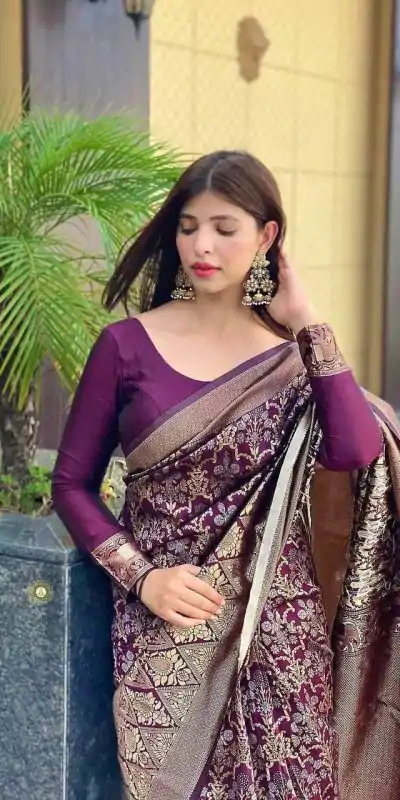  KP 3062 Wine Color Soft Lichi Silk Jacquard Work On All Over Saree Casual, Wedding, Festive, Events . Expected Delivery  4-6 Working Days @1499/- only                                                                                                                                             | Designer Sarees, Embroidered Sarees, Sarees, Bollywood Sarees, Creative Sarees, Ethnic Saree, Modern Digital sarees, Party Wear Sarees