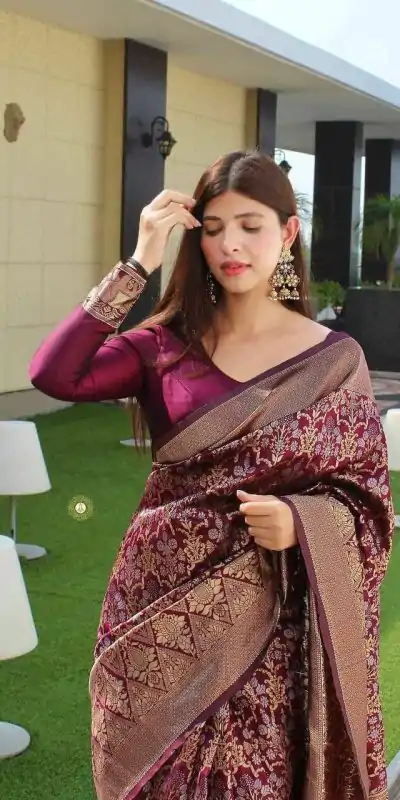  KP 3062 Wine Color Soft Lichi Silk Jacquard Work On All Over Saree Casual, Wedding, Festive, Events . Expected Delivery  4-6 Working Days @1499/- only                                                                                                                                             | Designer Sarees, Embroidered Sarees, Sarees, Bollywood Sarees, Creative Sarees, Ethnic Saree, Modern Digital sarees, Party Wear Sarees