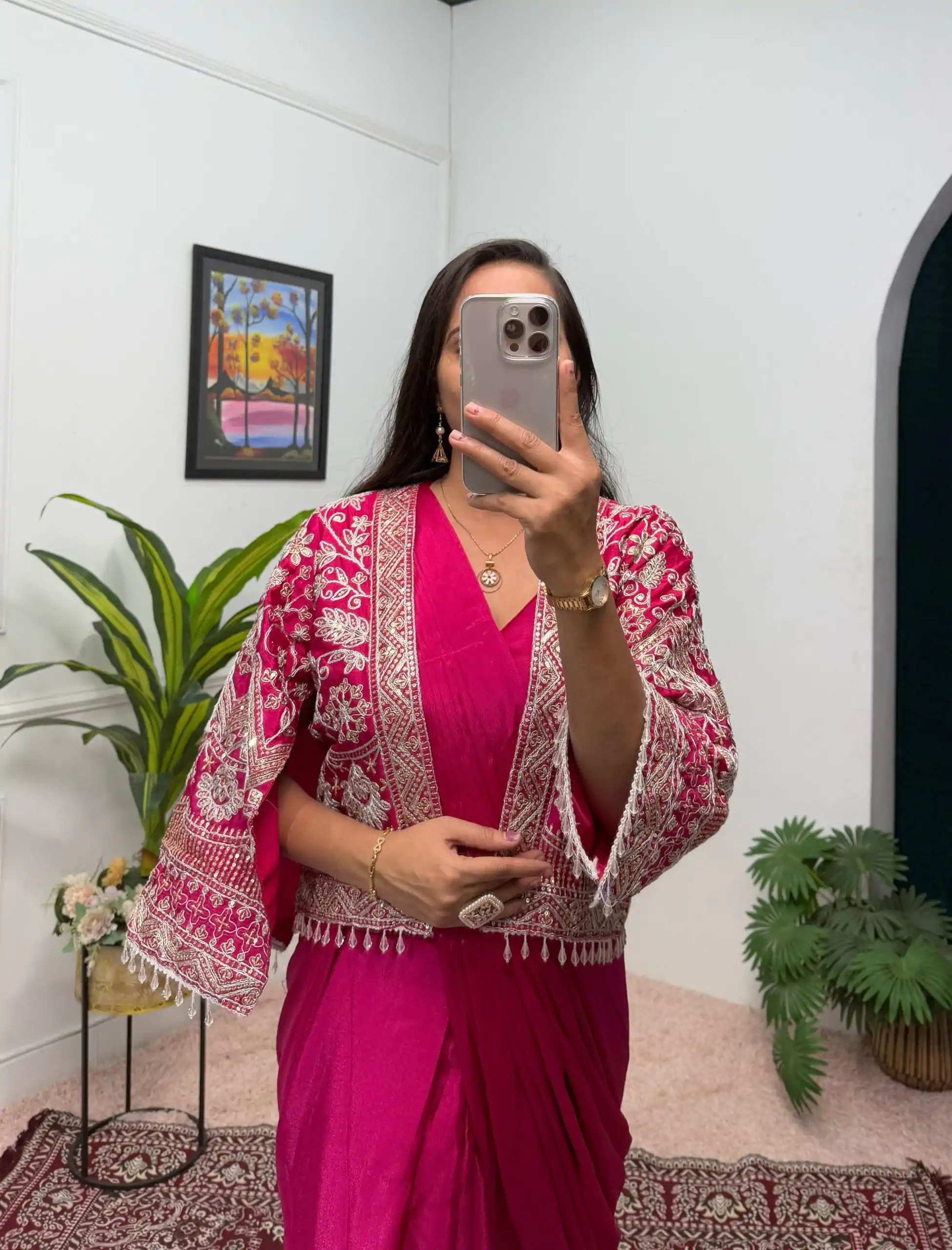 ST 1086 Pink Color Chinnon With Fully Embroidery Koti Ready To Wear Saree Wedding Party, Festive, Events Etc.4-6 Working Days@2049/- only | Designer Sarees, Embroidered Sarees, Sarees, Bollywood Sarees, Creative Sarees, Ethnic Saree, Modern Digital sarees, Party Wear Sarees