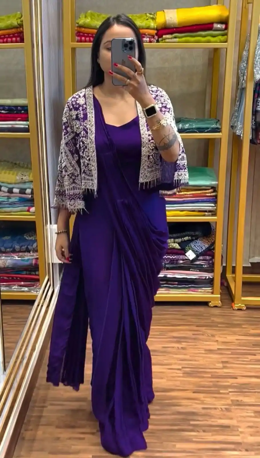 ST 1086 Purple Color Chinnon With Fully Embroidery Koti Ready To Wear Saree Wedding Party, Festive, Events Etc.4-6 Working Days@2049/- only | Designer Sarees, Embroidered Sarees, Sarees, Bollywood Sarees, Creative Sarees, Ethnic Saree, Modern Digital sarees, Party Wear Sarees