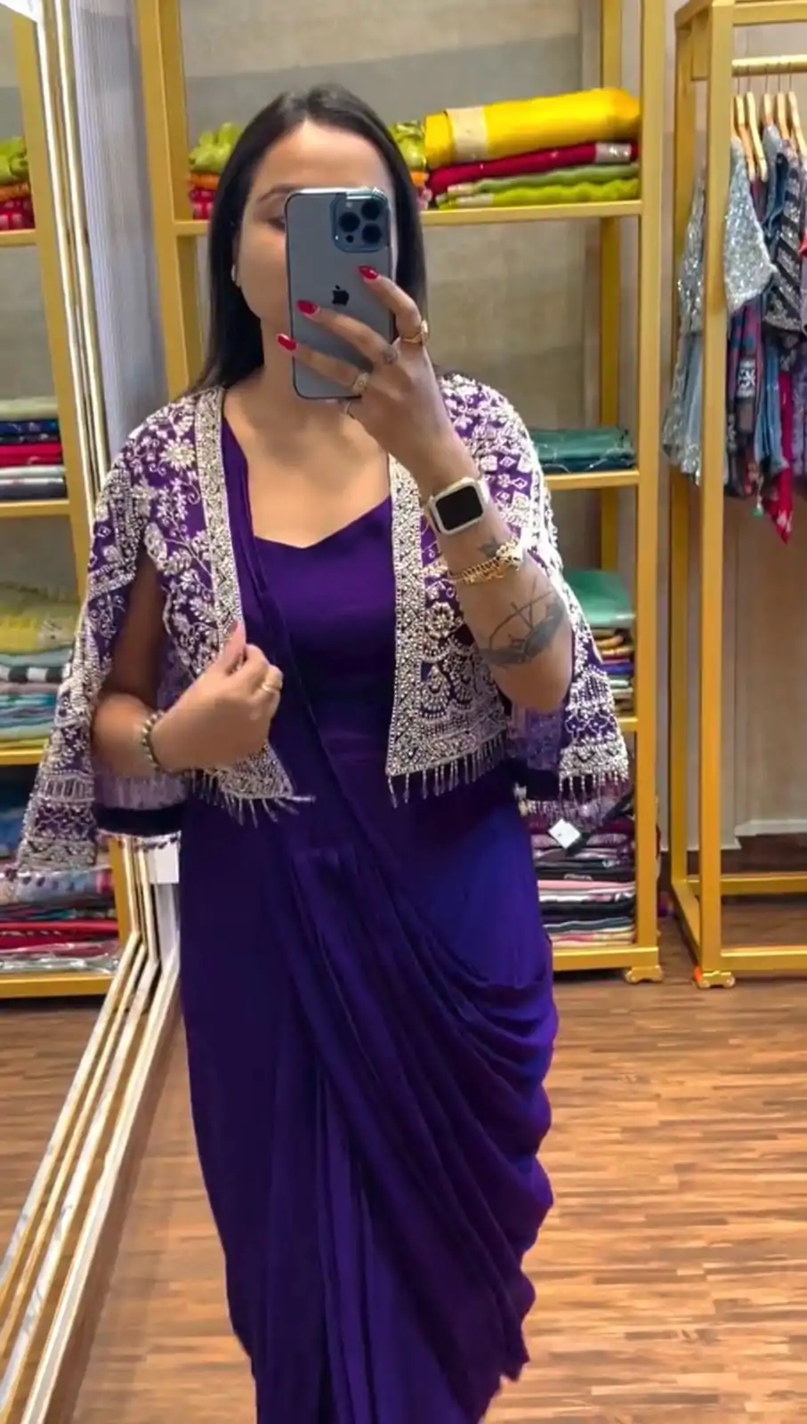 ST 1086 Purple Color Chinnon With Fully Embroidery Koti Ready To Wear Saree Wedding Party, Festive, Events Etc.4-6 Working Days@2049/- only | Designer Sarees, Embroidered Sarees, Sarees, Bollywood Sarees, Creative Sarees, Ethnic Saree, Modern Digital sarees, Party Wear Sarees
