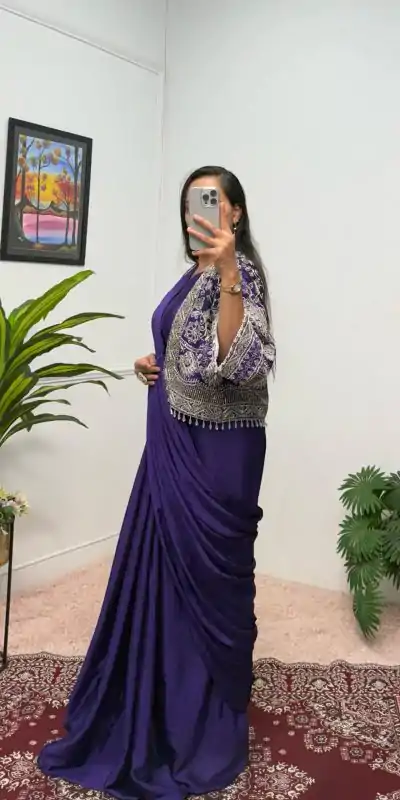 ST 1086 Purple Color Chinnon With Fully Embroidery Koti Ready To Wear Saree Wedding Party, Festive, Events Etc.4-6 Working Days@2049/- only | Designer Sarees, Embroidered Sarees, Sarees, Bollywood Sarees, Creative Sarees, Ethnic Saree, Modern Digital sarees, Party Wear Sarees