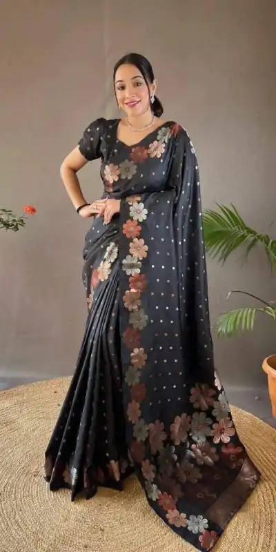MS 482 Black Color Soft Litchi Silk Kubera Pattu Saree Casual, Wedding, Festive, Events . Expected Delivery  4-6 Working Days @1249/- only                                                                                                                                           | Designer Sarees, Embroidered Sarees, Sarees, Bollywood Sarees, Creative Sarees, Ethnic Saree, Modern Digital sarees, Party Wear Sarees