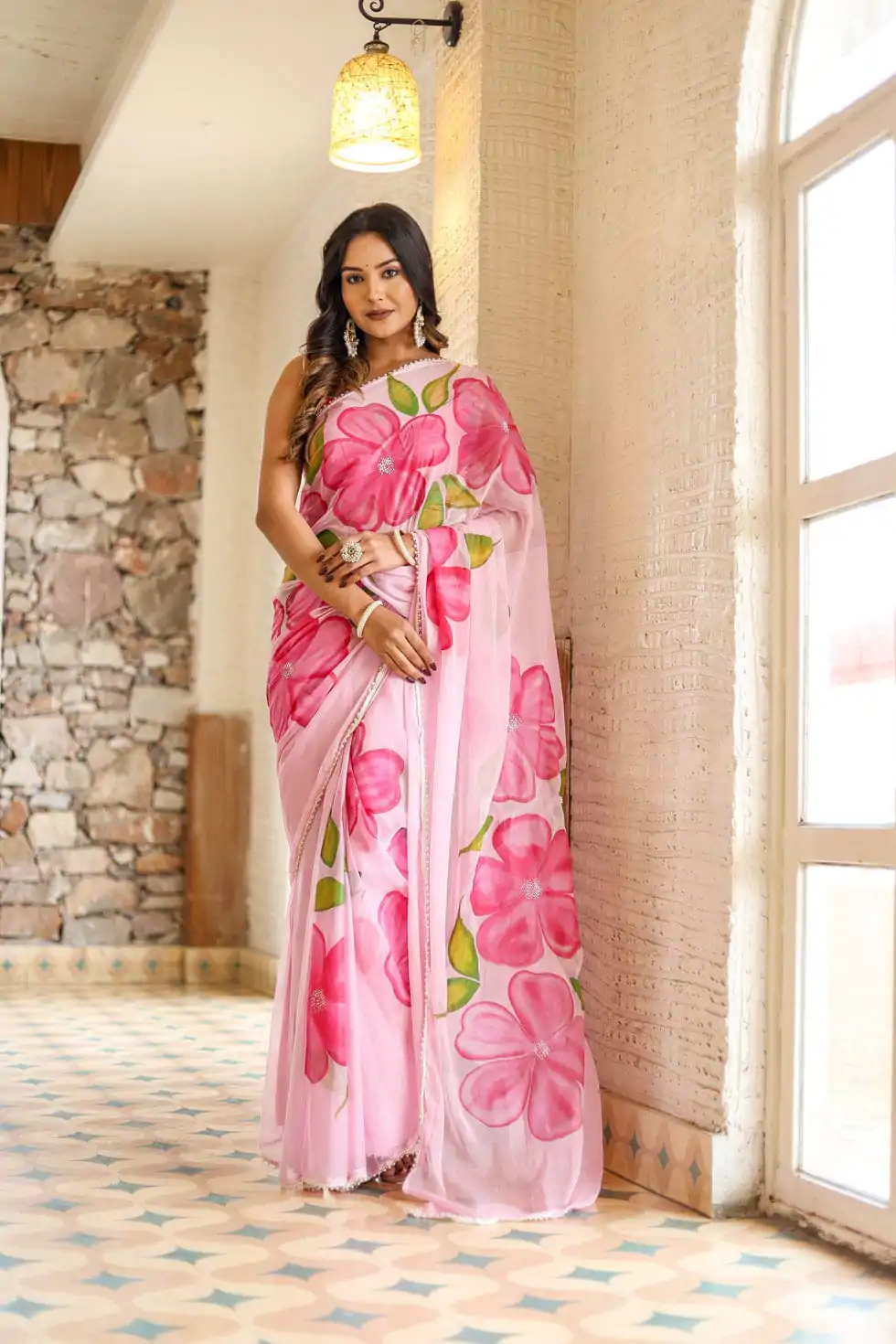 SC 409 Pink Color Pure Soft Georgette Silk All Over Saree Casual, Wedding, Festive, Events . Expected Delivery  4-6 Working Days @1599/- only                                                                                                                                           | Designer Sarees, Embroidered Sarees, Sarees, Bollywood Sarees, Creative Sarees, Ethnic Saree, Modern Digital sarees, Party Wear Sarees