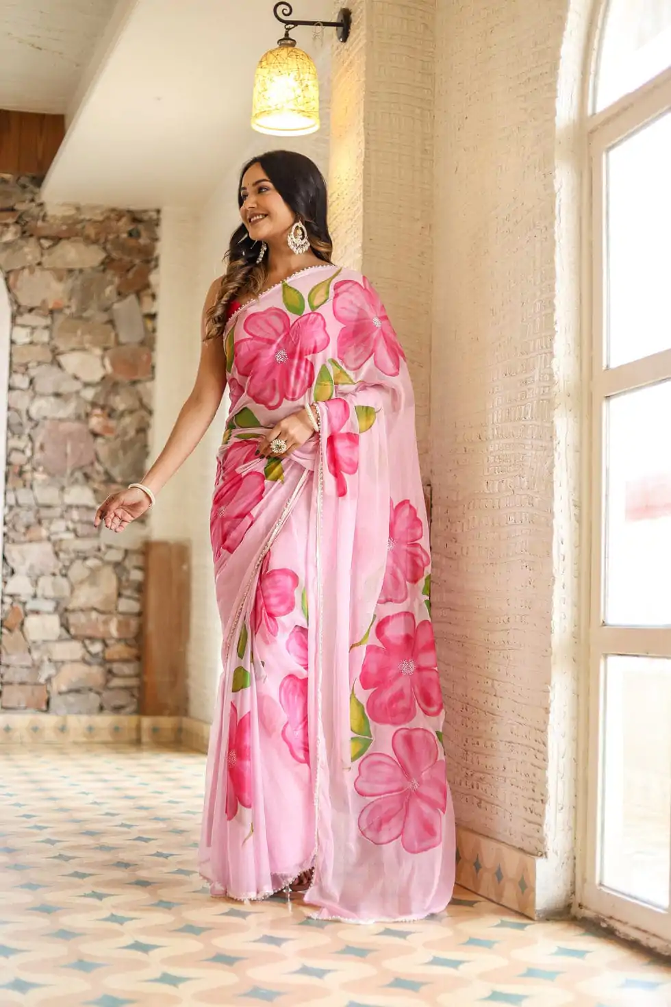 SC 409 Pink Color Pure Soft Georgette Silk All Over Saree Casual, Wedding, Festive, Events . Expected Delivery  4-6 Working Days @1599/- only                                                                                                                                           | Designer Sarees, Embroidered Sarees, Sarees, Bollywood Sarees, Creative Sarees, Ethnic Saree, Modern Digital sarees, Party Wear Sarees