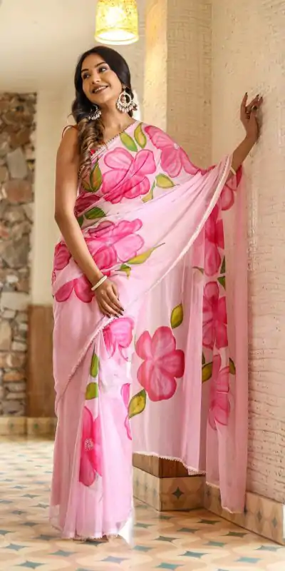 SC 409 Pink Color Pure Soft Georgette Silk All Over Saree Casual, Wedding, Festive, Events . Expected Delivery  4-6 Working Days @1599/- only                                                                                                                                           | Designer Sarees, Embroidered Sarees, Sarees, Bollywood Sarees, Creative Sarees, Ethnic Saree, Modern Digital sarees, Party Wear Sarees