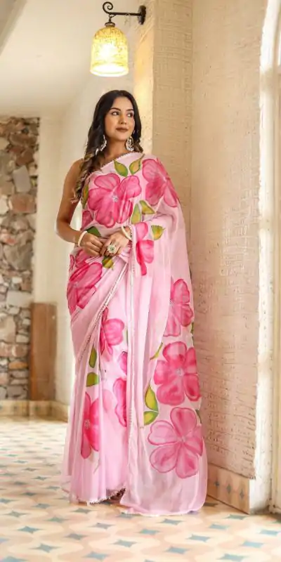 SC 409 Pink Color Pure Soft Georgette Silk All Over Saree Casual, Wedding, Festive, Events . Expected Delivery  4-6 Working Days @1599/- only                                                                                                                                           | Designer Sarees, Embroidered Sarees, Sarees, Bollywood Sarees, Creative Sarees, Ethnic Saree, Modern Digital sarees, Party Wear Sarees
