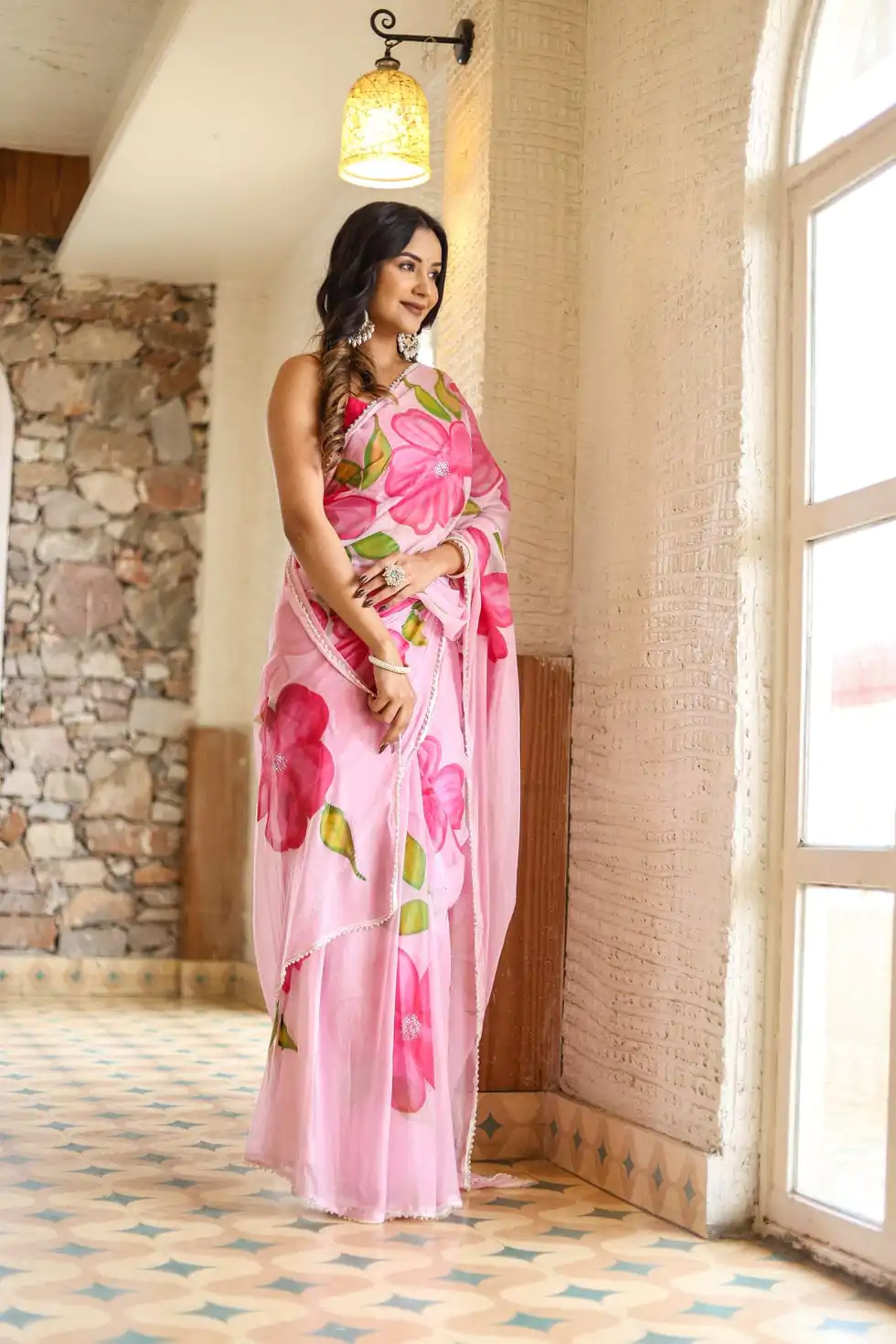 SC 409 Pink Color Pure Soft Georgette Silk All Over Saree Casual, Wedding, Festive, Events . Expected Delivery  4-6 Working Days @1599/- only                                                                                                                                           | Designer Sarees, Embroidered Sarees, Sarees, Bollywood Sarees, Creative Sarees, Ethnic Saree, Modern Digital sarees, Party Wear Sarees