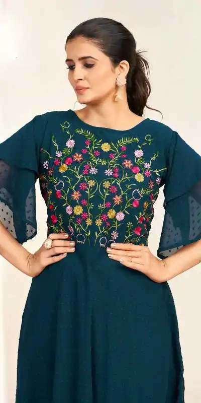 INLI Sensations Navy Blue Color Georgette Butti Embroidery Thread Work Gown , Wedding, Party, Festive, Events Etc. Expected Delivery 4-6 Working Days @1549/ | Gowns, Bollywood Gowns, Creative Gowns, Designer Gowns, Embroidered Gowns, Party Wear Gowns