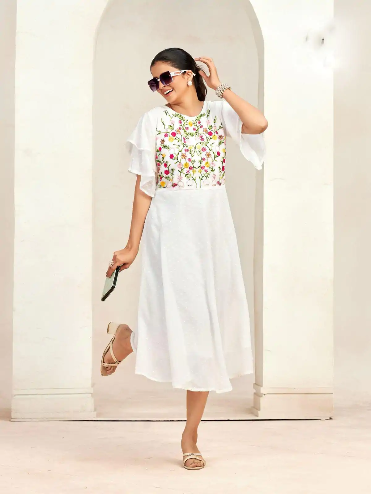 INLI Sensations White Color Georgette Butti Embroidery Thread Work Gown , Wedding, Party, Festive, Events Etc. Expected Delivery 4-6 Working Days @1549/ | Gowns, Bollywood Gowns, Creative Gowns, Designer Gowns, Embroidered Gowns, Party Wear Gowns