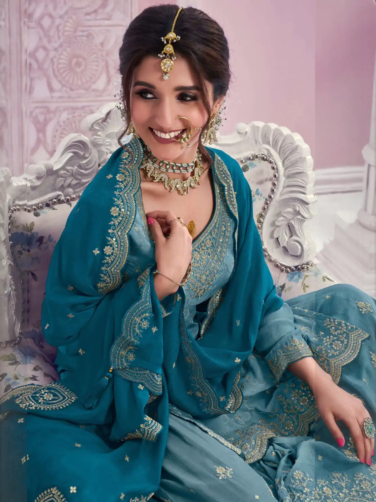 FC 69541 Blue Color Chinon Multi Coding Work Salwar Suit Casual, Wedding, Party, Festive, Events Etc.4-6 Working Days@ 2749/-only | Casual Suits, Jump Suits, Salwar suit, Creative suits, Designer Suits, Palazzo Suits, Party Wear Suits, Patiala Suits, Straight Suits