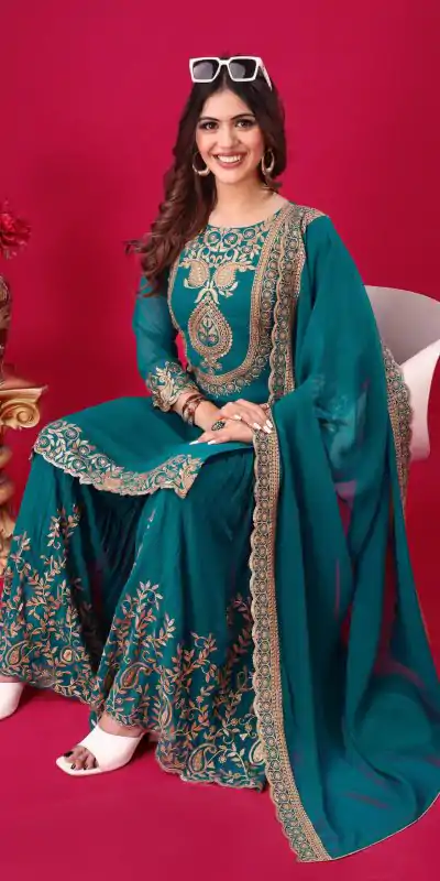 SRK 5242 Blue Faux Georgette Embroidery Sequence Work Salwar Suit  Casual, Wedding, Party, Festive, Events Etc.4-6 Working Days@ 2099/-only | Casual Suits, Jump Suits, Salwar suit, Creative suits, Designer Suits, Palazzo Suits, Party Wear Suits, Patiala Suits, Straight Suits