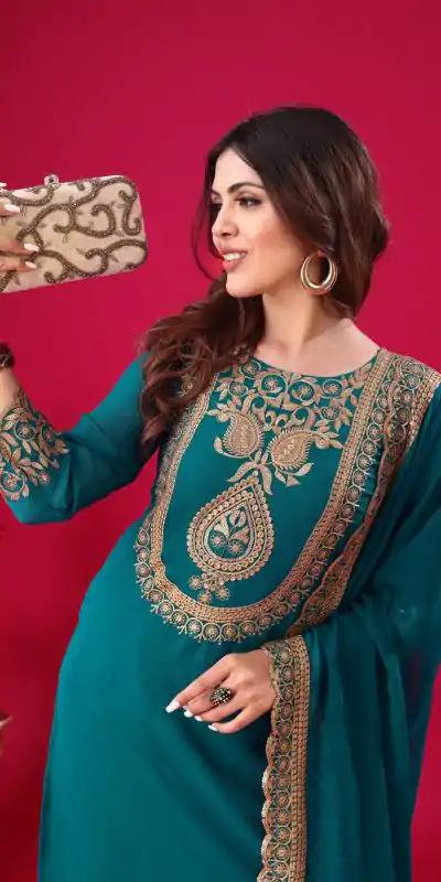 SRK 5242 Blue Faux Georgette Embroidery Sequence Work Salwar Suit  Casual, Wedding, Party, Festive, Events Etc.4-6 Working Days@ 2099/-only | Casual Suits, Jump Suits, Salwar suit, Creative suits, Designer Suits, Palazzo Suits, Party Wear Suits, Patiala Suits, Straight Suits