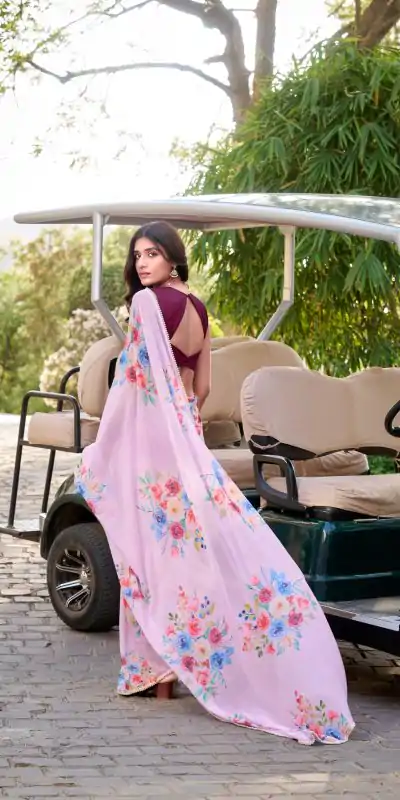 YNF 7041 Light Pink Color Weightless Marble Floral Printed Saree Casual, Wedding, Festive, Events . Expected Delivery  4-6 Working Days @1549/- only                                                                                                                                           | Designer Sarees, Embroidered Sarees, Sarees, Bollywood Sarees, Creative Sarees, Ethnic Saree, Modern Digital sarees, Party Wear Sarees