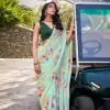 YNF 7041 Light Pista Color Weightless Marble Floral Printed Saree Casual, Wedding, Festive, Events . Expected Delivery  4-6 Working Days @1549/- only                                                                                                                                           | Designer Sarees, Embroidered Sarees, Sarees, Bollywood Sarees, Creative Sarees, Ethnic Saree, Modern Digital sarees, Party Wear Sarees