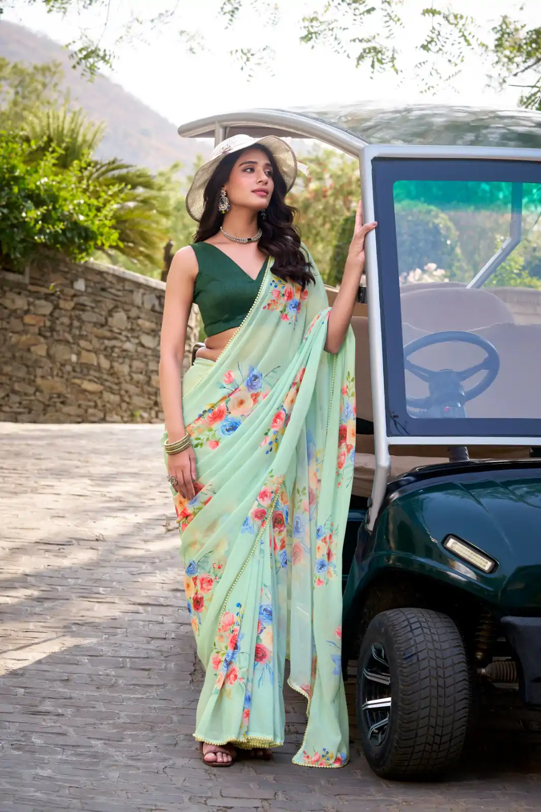 YNF 7041 Light Pista Color Weightless Marble Floral Printed Saree Casual, Wedding, Festive, Events . Expected Delivery  4-6 Working Days @1549/- only                                                                                                                                           | Designer Sarees, Embroidered Sarees, Sarees, Bollywood Sarees, Creative Sarees, Ethnic Saree, Modern Digital sarees, Party Wear Sarees
