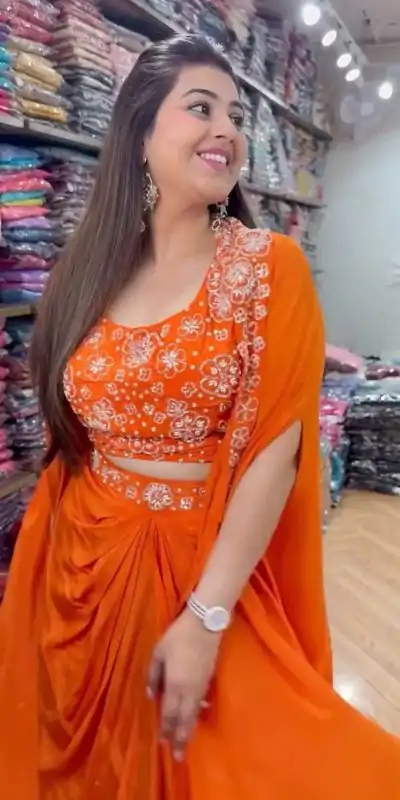 RTC 5859 Orange Color Satin Silk Thread With Sequence Dhoti Suit Casual, Wedding, Festive, Events. Expected Delivery  4-6 Working Days @1999/- only      | Casual Suits, Jump Suits, Salwar suit, Creative suits, Designer Suits, Palazzo Suits, Party Wear Suits, Patiala Suits, Straight Suits