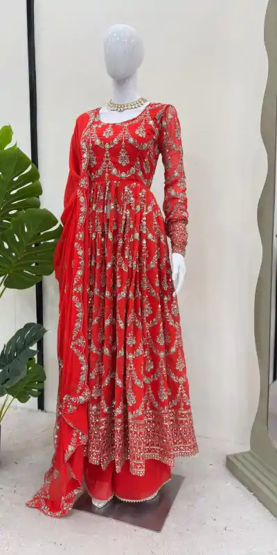 RTC 5806 Red Color Georgette Thread Sequence Work Salwar Suit Casual, Wedding, Festive, Events . Expected Delivery  4-6 Working Days @2249/- only      | Casual Suits, Jump Suits, Salwar suit, Creative suits, Designer Suits, Palazzo Suits, Party Wear Suits, Patiala Suits, Straight Suits