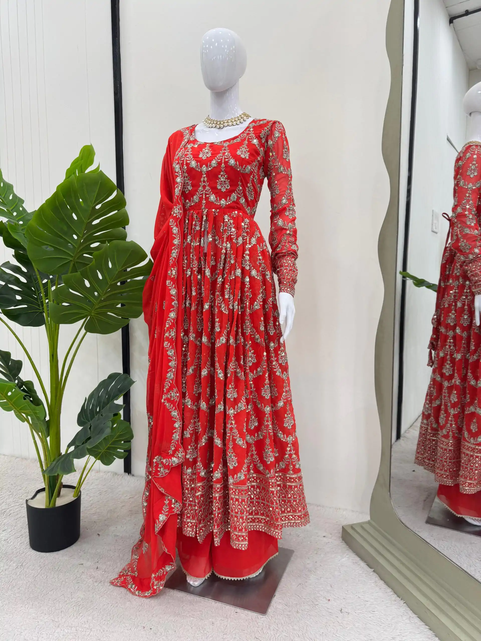 RTC 5806 Red Color Georgette Thread Sequence Work Salwar Suit Casual, Wedding, Festive, Events . Expected Delivery  4-6 Working Days @2249/- only      | Casual Suits, Jump Suits, Salwar suit, Creative suits, Designer Suits, Palazzo Suits, Party Wear Suits, Patiala Suits, Straight Suits