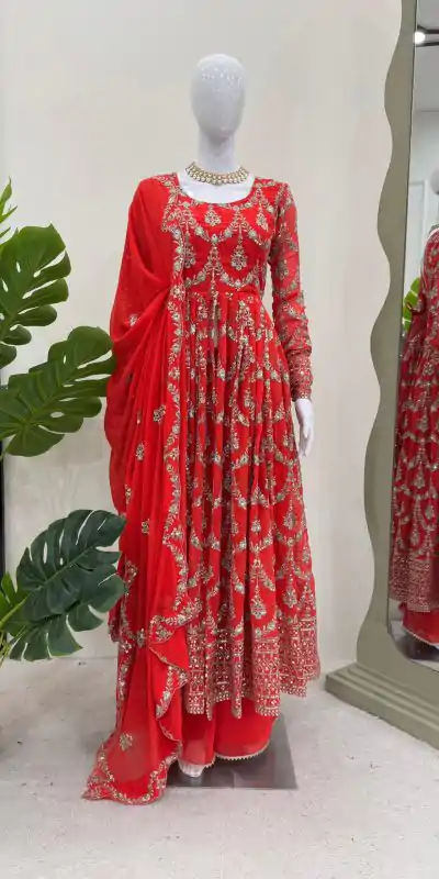 RTC 5806 Red Color Georgette Thread Sequence Work Salwar Suit Casual, Wedding, Festive, Events . Expected Delivery  4-6 Working Days @2249/- only      | Casual Suits, Jump Suits, Salwar suit, Creative suits, Designer Suits, Palazzo Suits, Party Wear Suits, Patiala Suits, Straight Suits