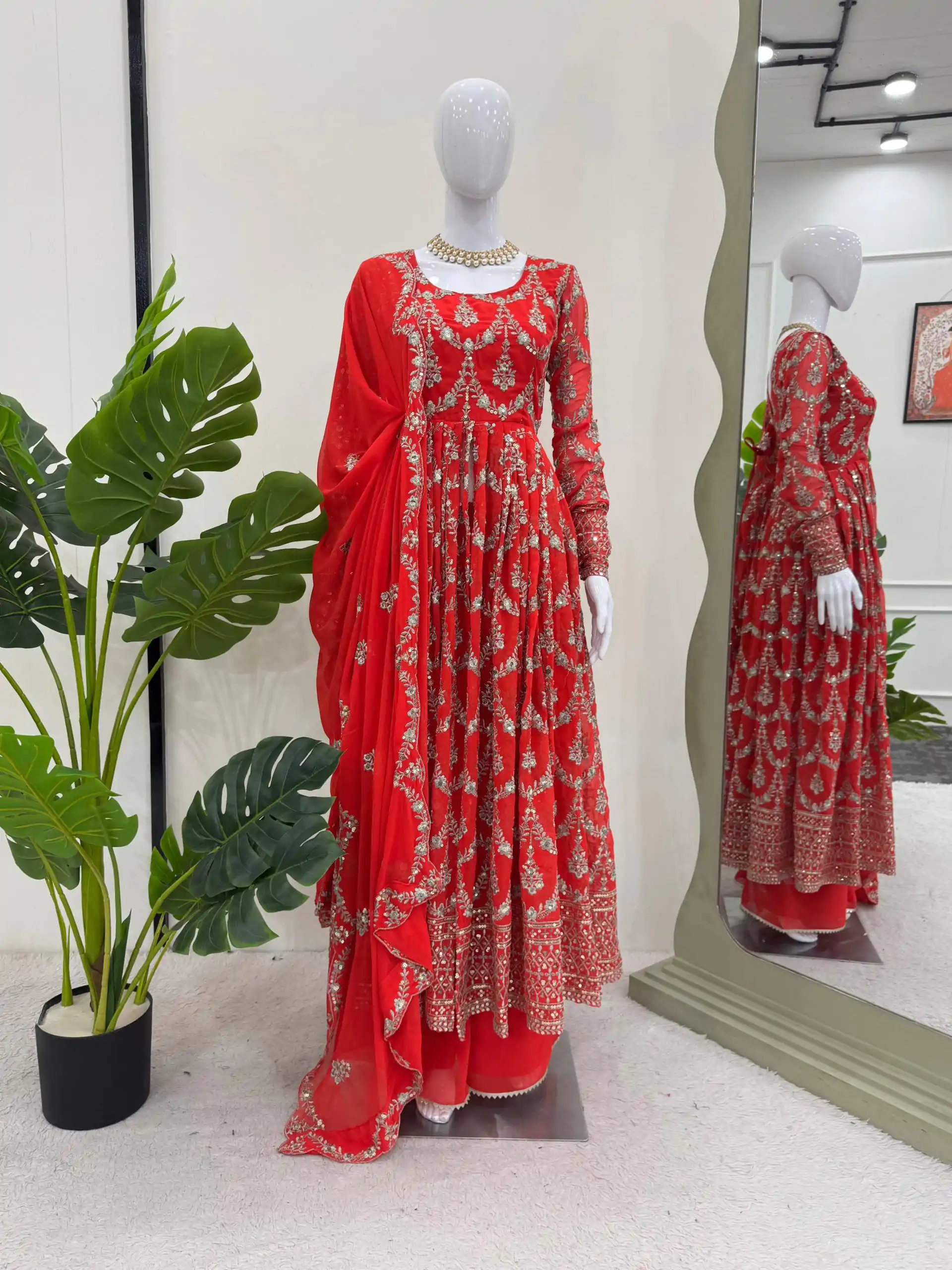 RTC 5806 Red Color Georgette Thread Sequence Work Salwar Suit Casual, Wedding, Festive, Events . Expected Delivery  4-6 Working Days @2249/- only      | Casual Suits, Jump Suits, Salwar suit, Creative suits, Designer Suits, Palazzo Suits, Party Wear Suits, Patiala Suits, Straight Suits