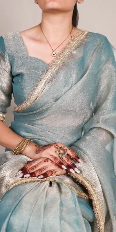 YNF 7114 Blue Color Tissue Shimmer Zari Weaving Work Saree Casual, Wedding, Festive, Events . Expected Delivery  4-6 Working Days @1699/- only                                                                                                                   | Designer Sarees, Embroidered Sarees, Sarees, Bollywood Sarees, Creative Sarees, Ethnic Saree, Modern Digital sarees, Party Wear Sarees