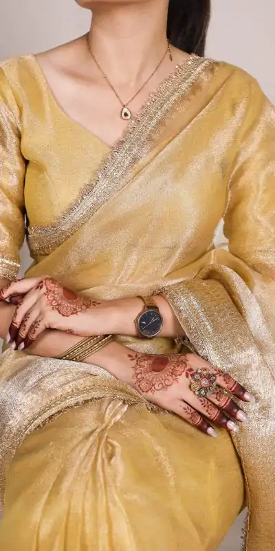 YNF 7114 Gold Color Tissue Shimmer Zari Weaving Work Saree Casual, Wedding, Festive, Events . Expected Delivery  4-6 Working Days @1699/- only                                                                                                                   | Designer Sarees, Embroidered Sarees, Sarees, Bollywood Sarees, Creative Sarees, Ethnic Saree, Modern Digital sarees, Party Wear Sarees