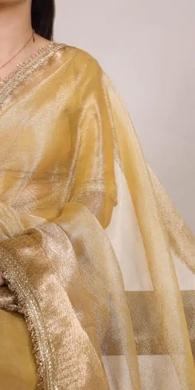 YNF 7114 Gold Color Tissue Shimmer Zari Weaving Work Saree Casual, Wedding, Festive, Events . Expected Delivery  4-6 Working Days @1699/- only                                                                                                                   | Designer Sarees, Embroidered Sarees, Sarees, Bollywood Sarees, Creative Sarees, Ethnic Saree, Modern Digital sarees, Party Wear Sarees
