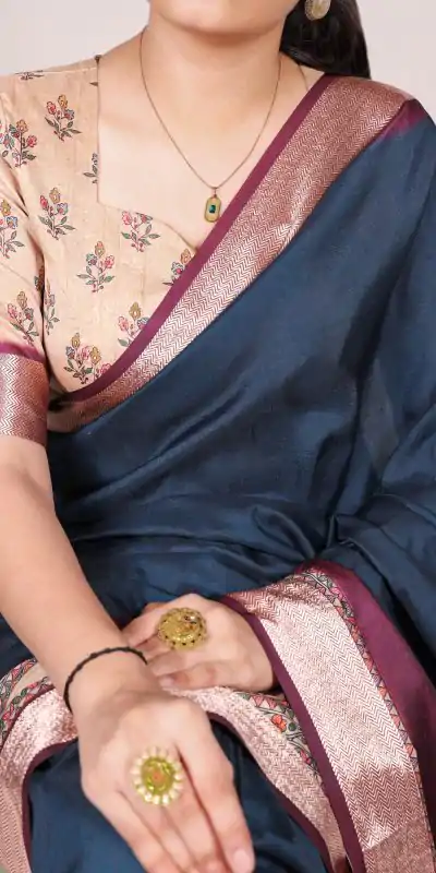 YNF 7022 Navy Blue Color Tussar Silk With Viscose Border Printed Saree Saree Casual, Wedding, Festive, Events . Expected Delivery  4-6 Working Days @1699/-                                                                                                                                            | Designer Sarees, Embroidered Sarees, Sarees, Bollywood Sarees, Creative Sarees, Ethnic Saree, Modern Digital sarees, Party Wear Sarees