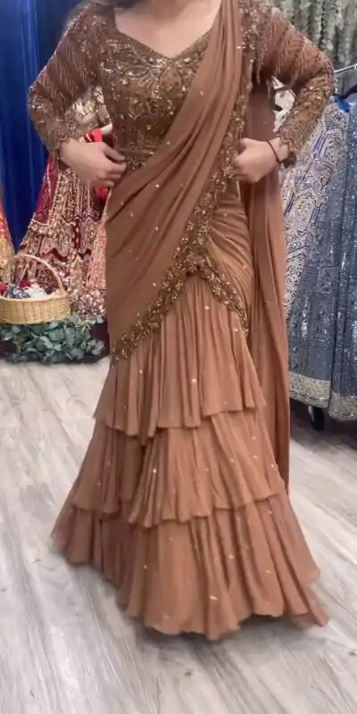RTC 6489 Light Brown Color Georgette Thread With Sequence Lehenga Choli Casual, Wedding, Festival, Events, Expected, Delivery 4-5 Working Days @2399 | Lehenga, Bollywood Lehenga, Creative Lehenga, Designer Lehenga, Embroidered Lehenga, Party Wear Lehenga
