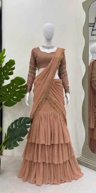 RTC 6489 Light Brown Color Georgette Thread With Sequence Lehenga Choli Casual, Wedding, Festival, Events, Expected, Delivery 4-5 Working Days @2399 | Lehenga, Bollywood Lehenga, Creative Lehenga, Designer Lehenga, Embroidered Lehenga, Party Wear Lehenga